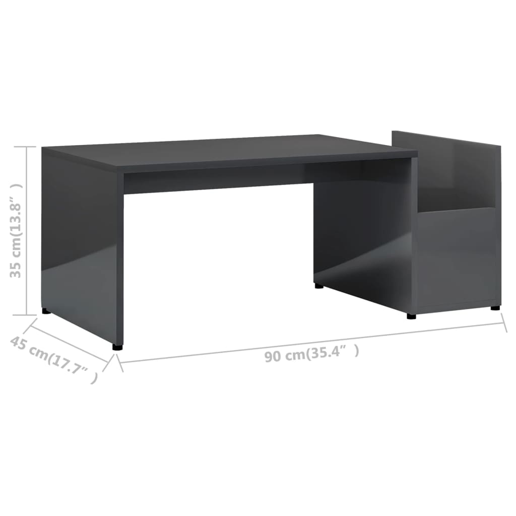 Salontafel 90x45x35 cm bewerkt hout hoogglans grijs