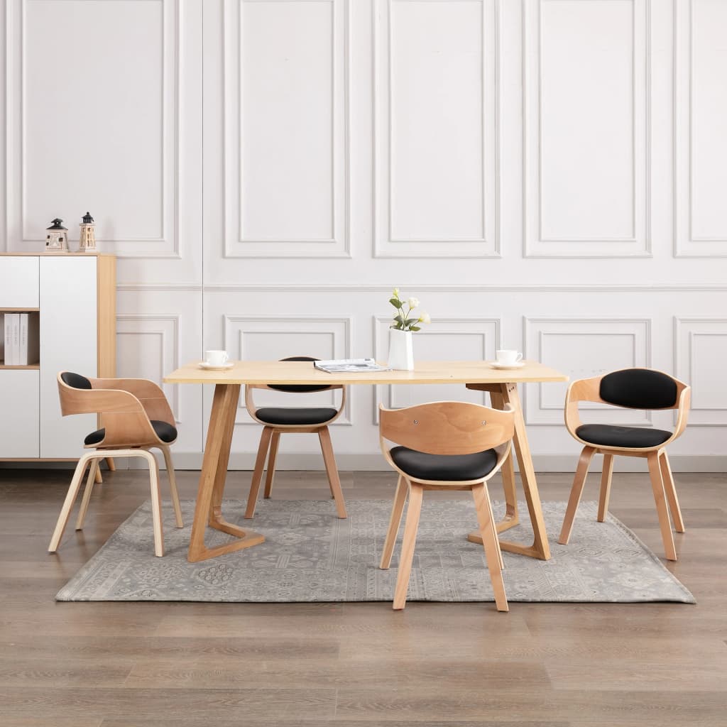 Chaises de salle à manger 4 pcs en bois courbé et cuir artificiel