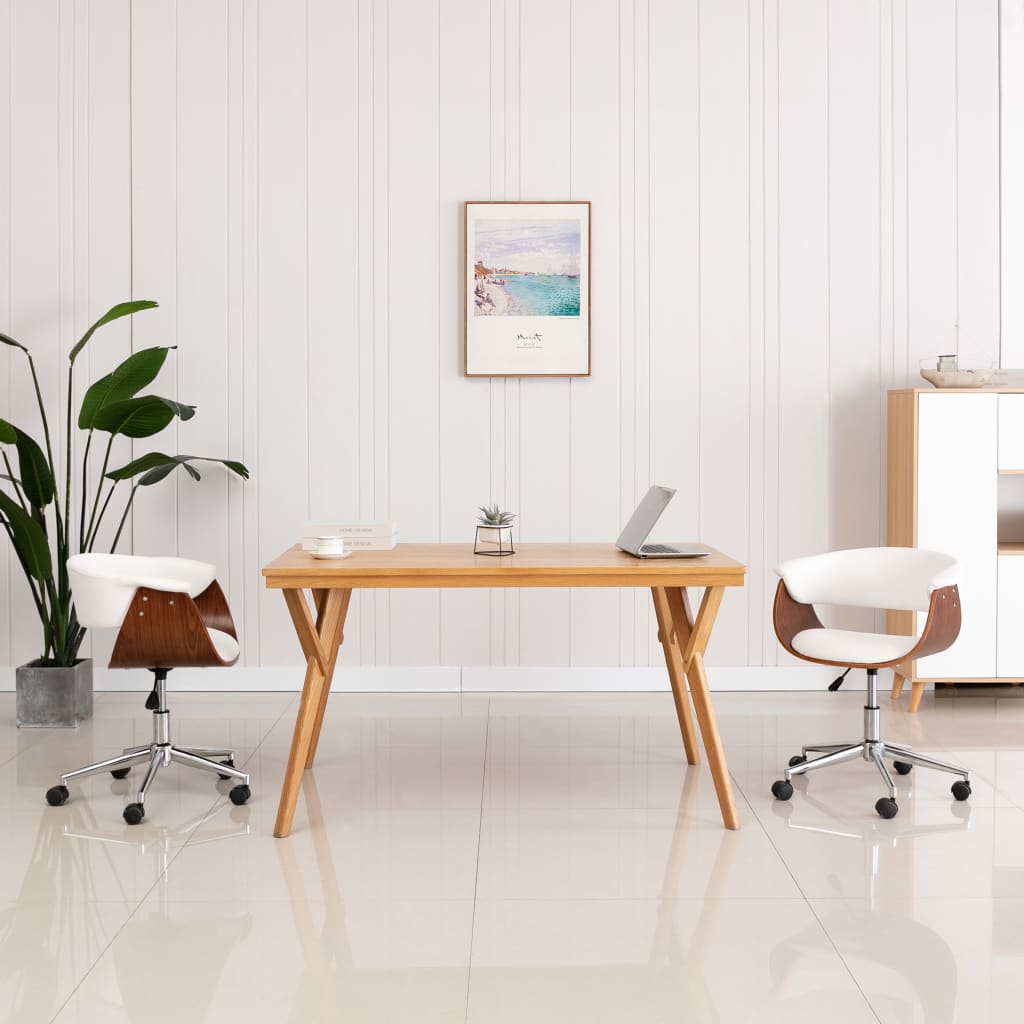 Chaise de bureau pivotante courbée en bois et tissu gris