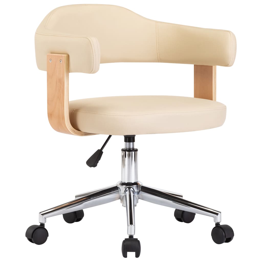 Chaise de bureau pivotante en bois courbé simili cuir