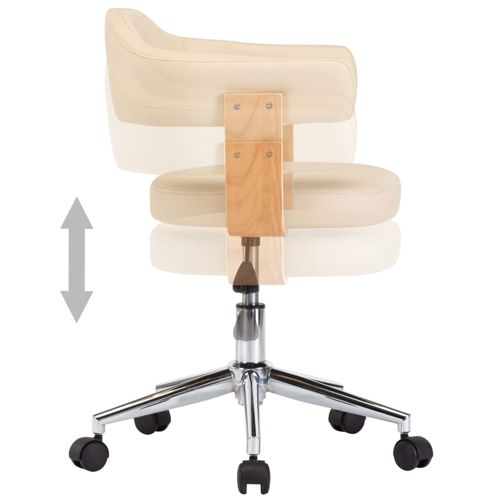 Chaise de bureau pivotante en bois courbé simili cuir