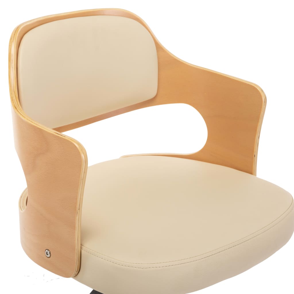 Chaise de bureau pivotante en bois courbé et cuir artificiel blanc