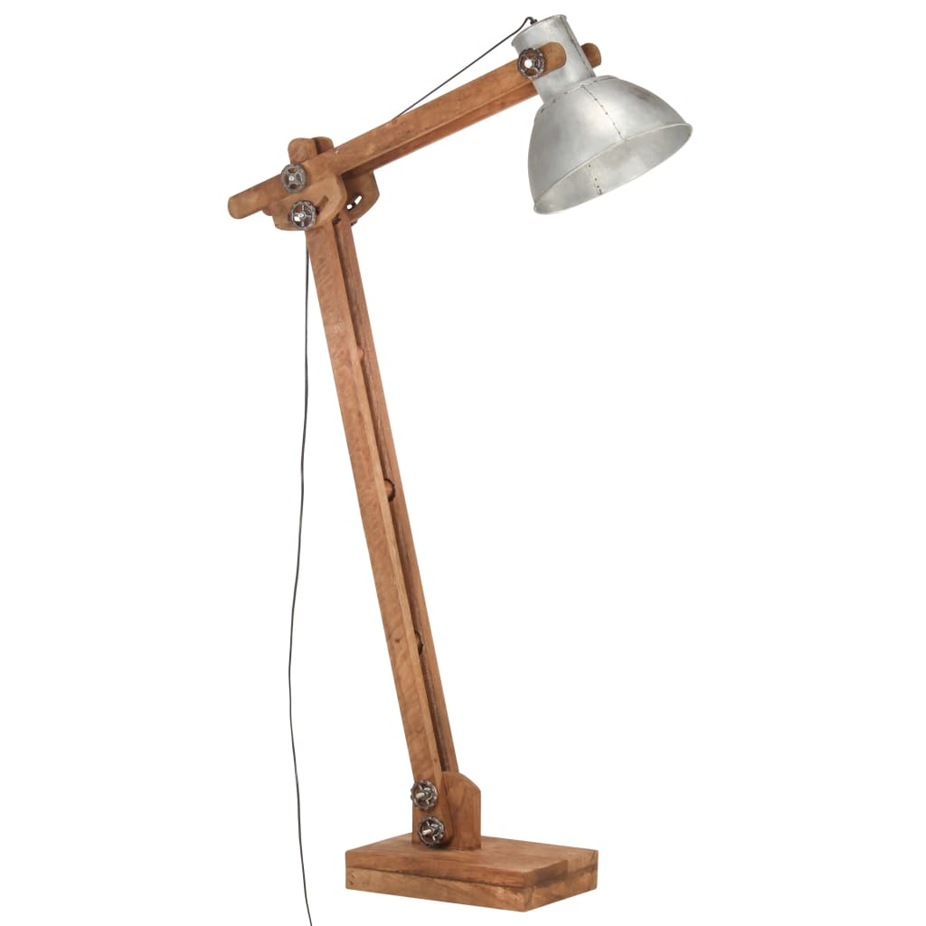 Vloerlamp E27 massief mangohout zilverkleurig