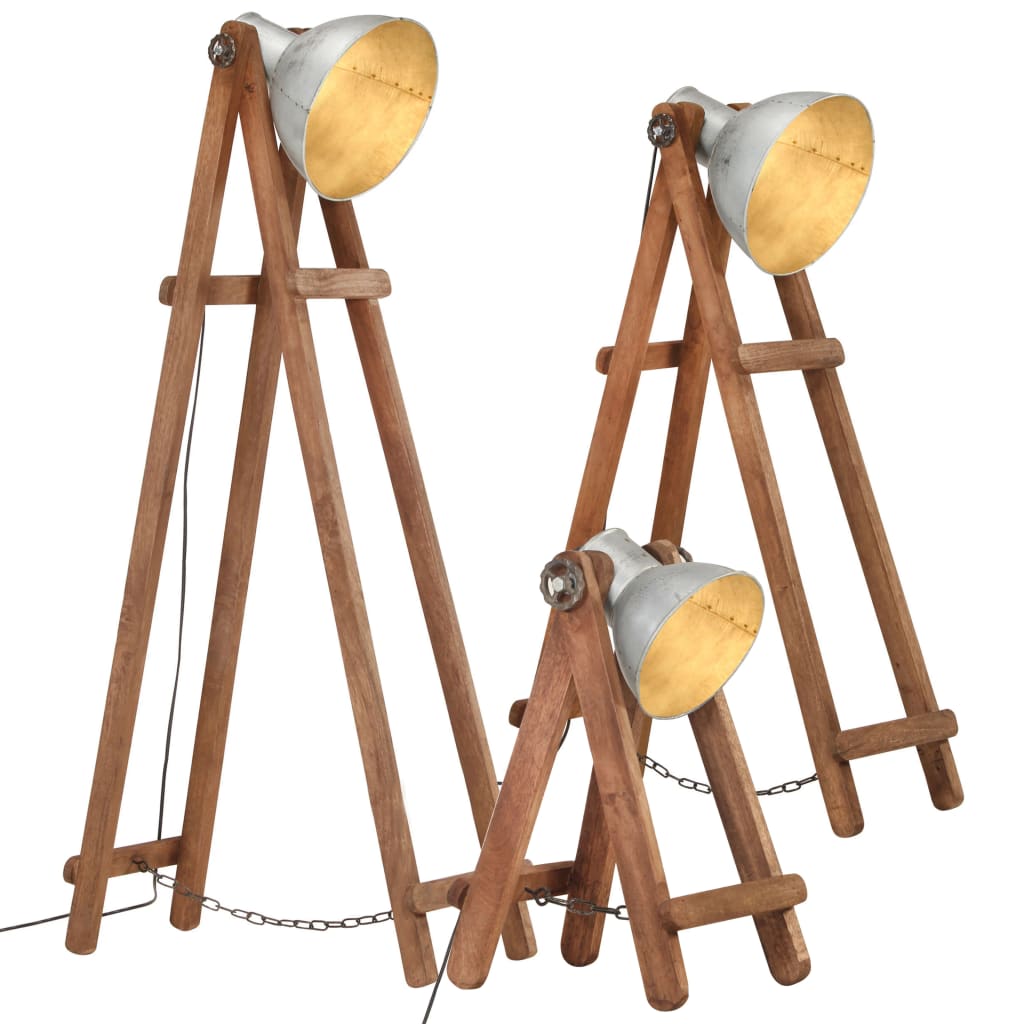 Lampadaires 3 pcs E27 en bois de manguier massif couleur laiton