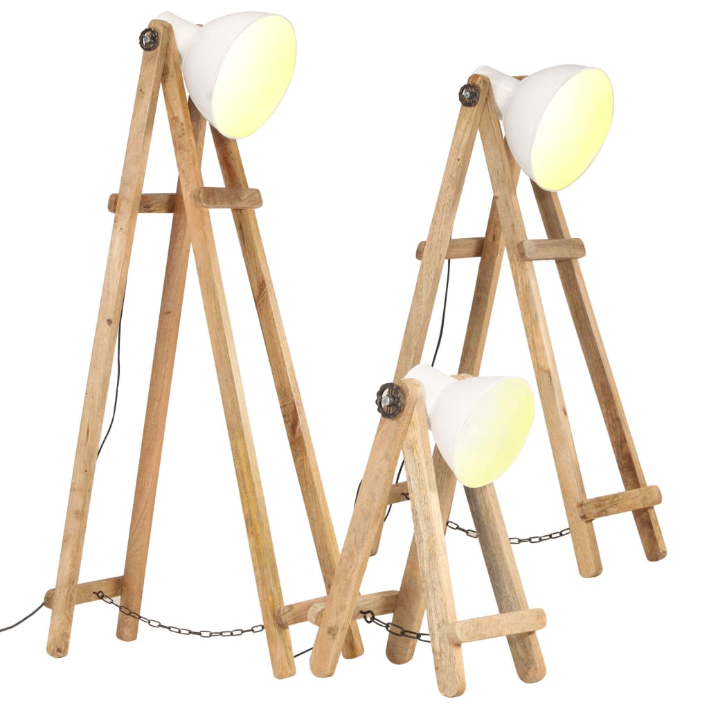 Lampadaires 3 pcs E27 en bois de manguier massif couleur laiton