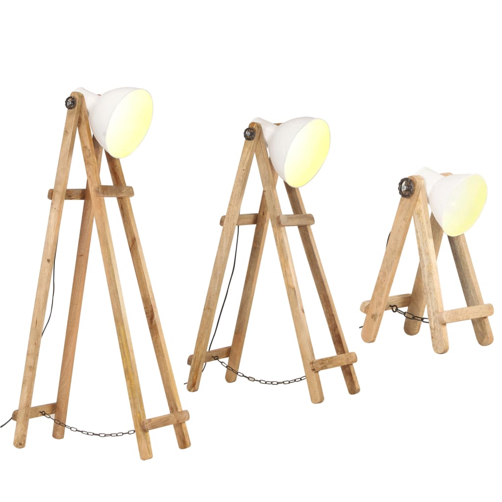 Lampadaires 3 pcs E27 en bois de manguier massif couleur laiton