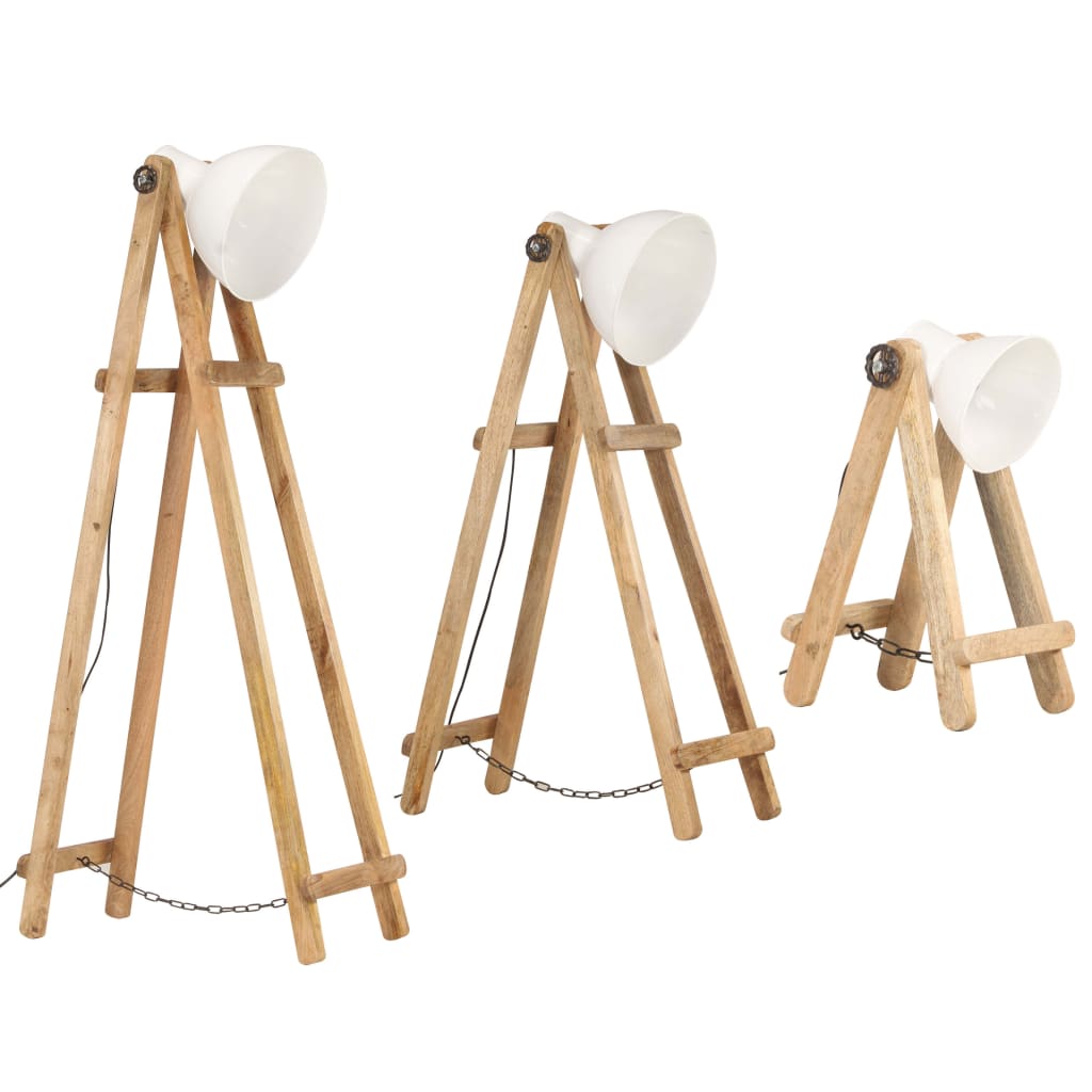 Lampadaires 3 pcs E27 en bois de manguier massif couleur laiton