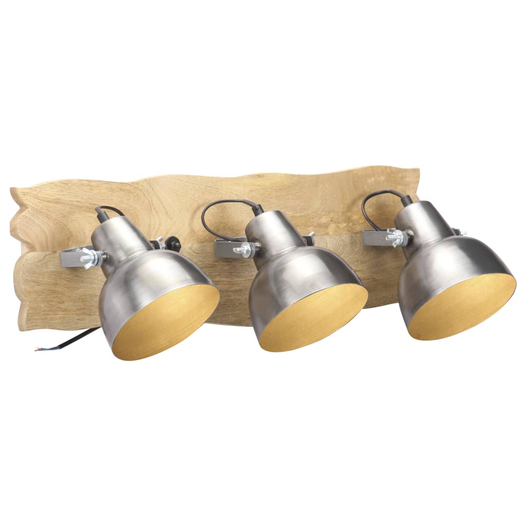 Wandlamp industrieel E27 68x23 cm mangohout zilverkleurig