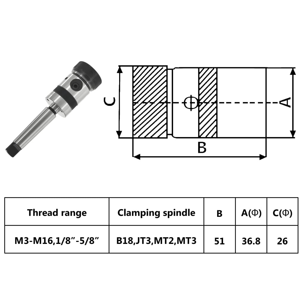 Tapboorkop B16 met MT2 schacht voor schroefdraad M2-M13