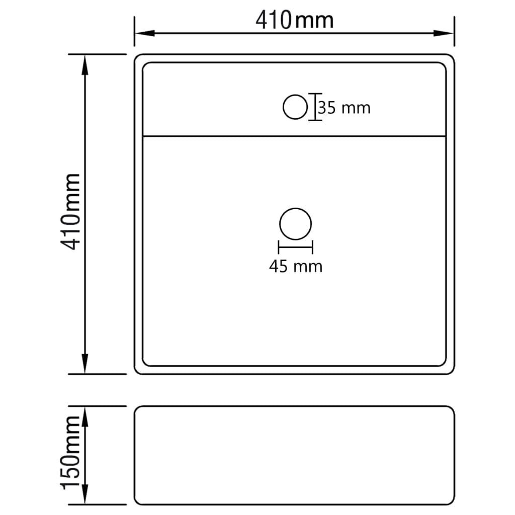 Lavabo avec trop-plein carré 41x41 cm céramique blanc mat