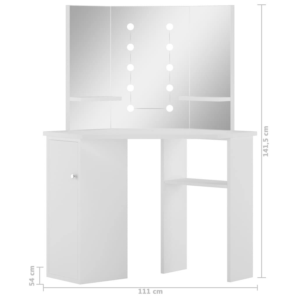 Coiffeuse d'angle avec LED 111x54x141,5 cm