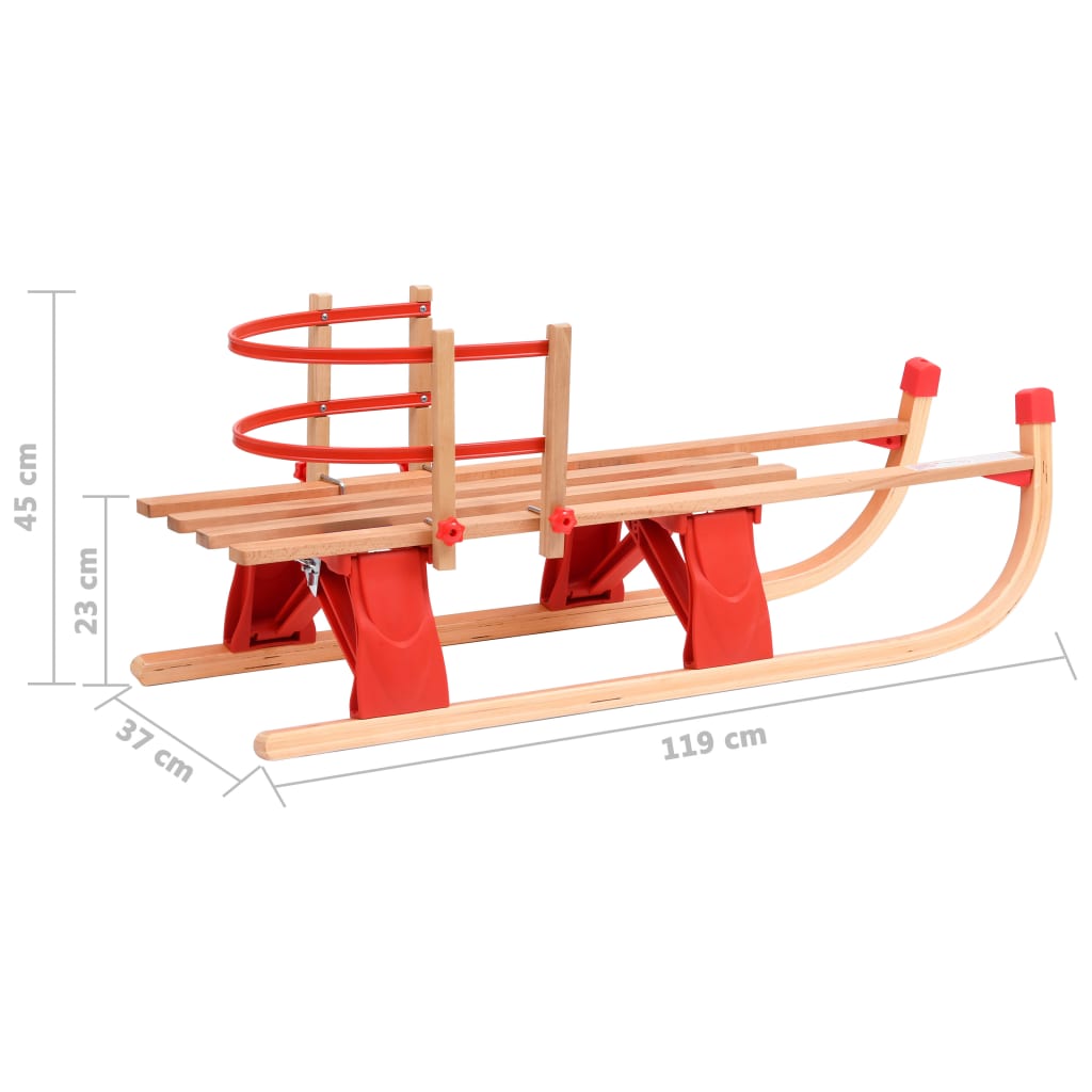 Sneeuwslee met rugleuning inklapbaar 119 cm hout