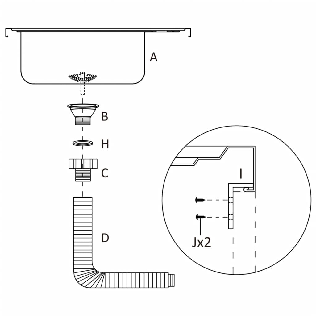 Évier avec set de vidage 500x600x155 mm acier inoxydable argent