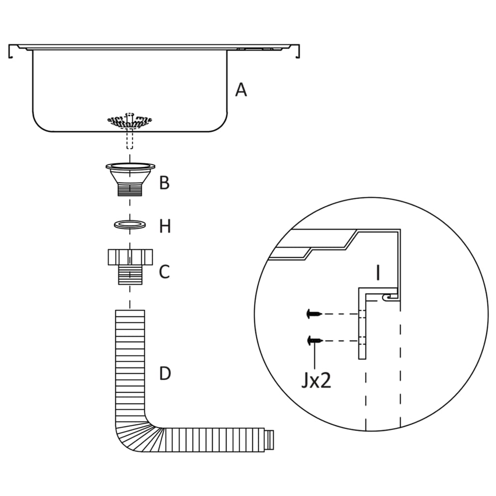 Évier avec set de vidage 500x600x155 mm acier inoxydable argent