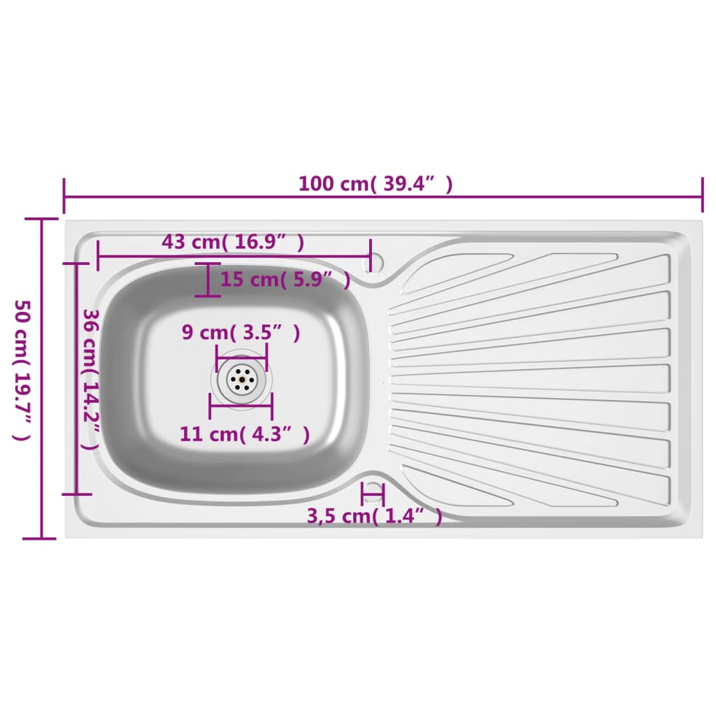 Évier avec bonde 1000x600x155 mm acier inoxydable argent