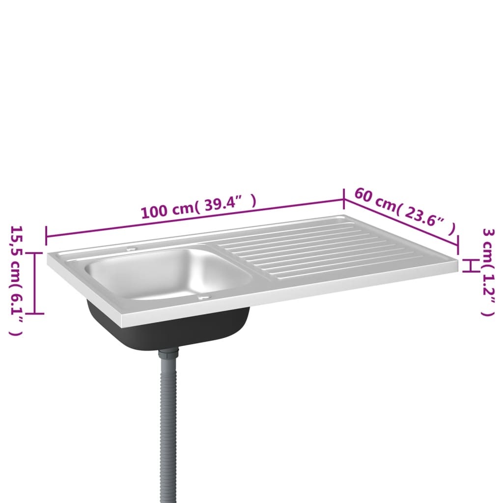 Évier avec bonde 1000x600x155 mm acier inoxydable argent