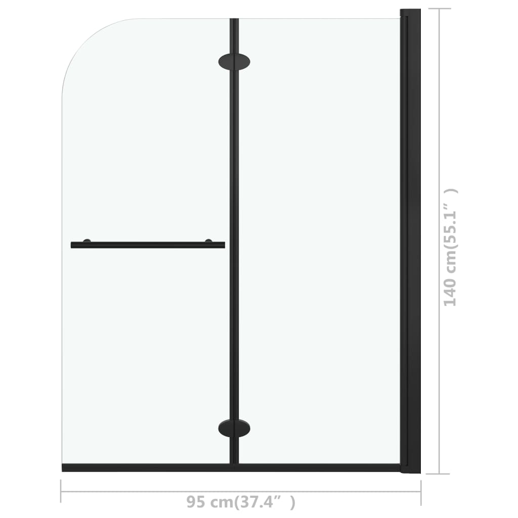 Douchewand inklapbaar 2 panelen 95x140 cm ESG zwart