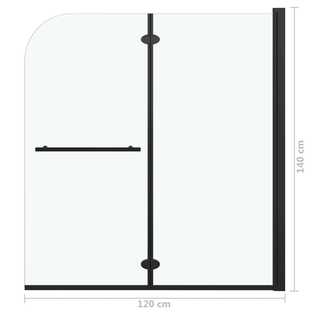 Douchewand inklapbaar 2 panelen 95x140 cm ESG zwart