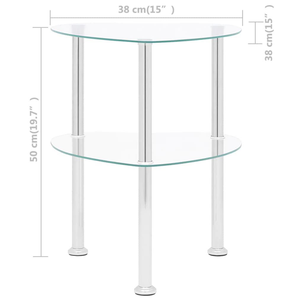 Bijzettafel 2-laags 38 cm gehard glas