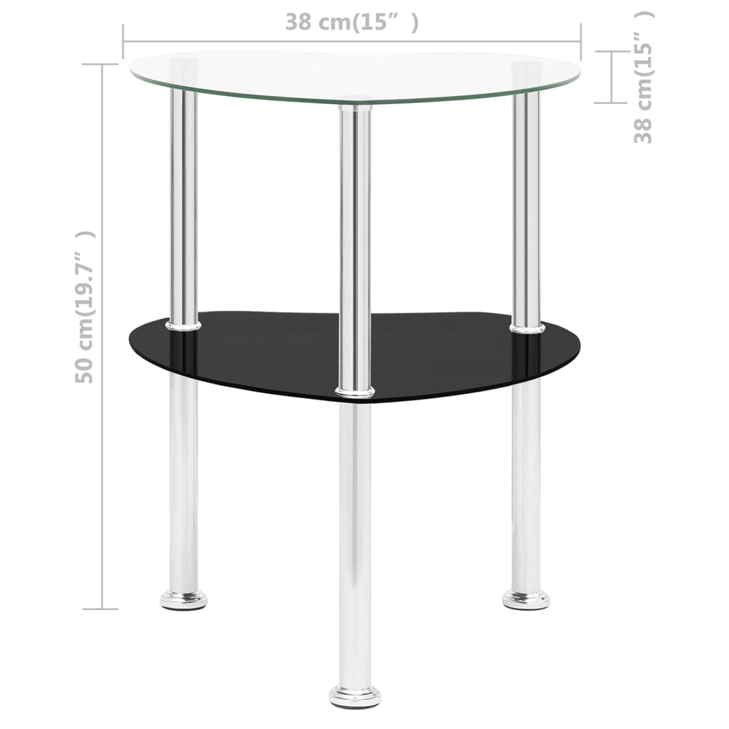 Bijzettafel 2-laags 38 cm gehard glas