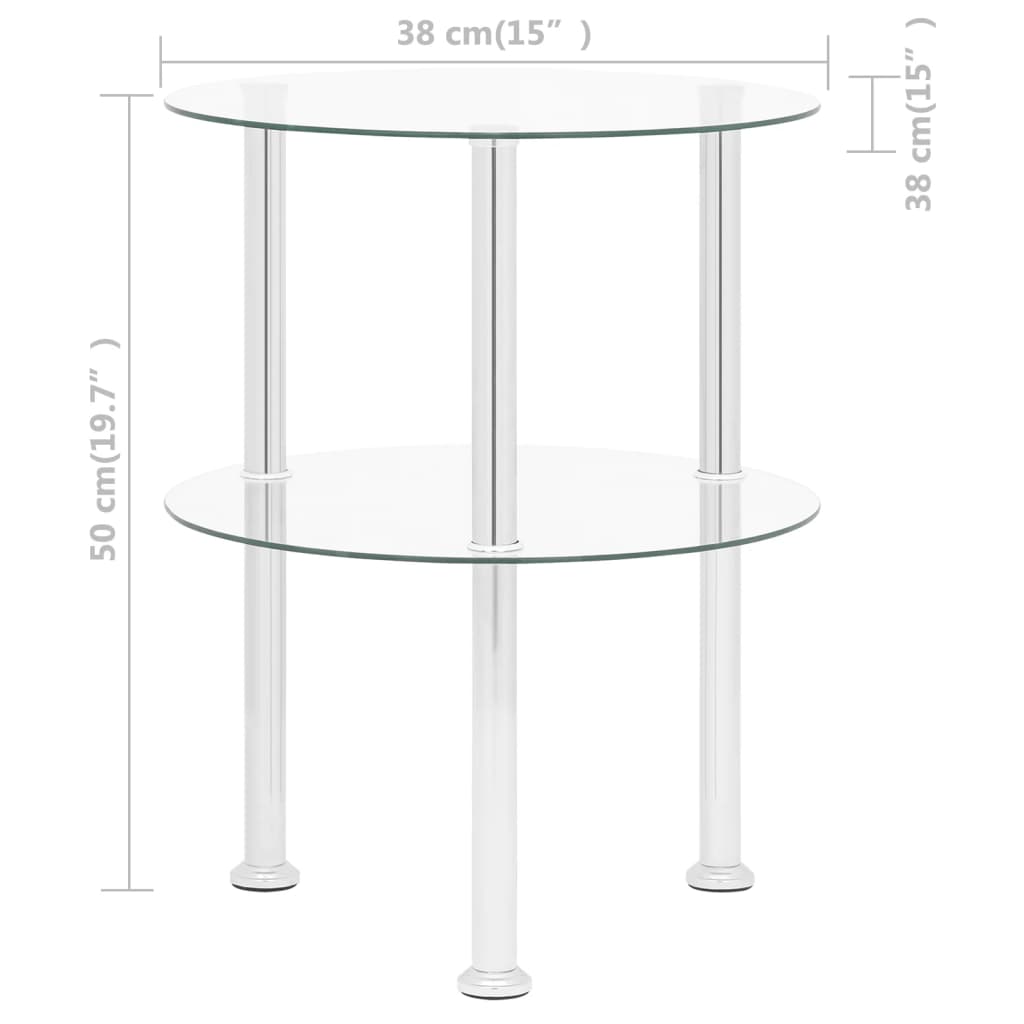 Bijzettafel 2-laags 38 cm gehard glas