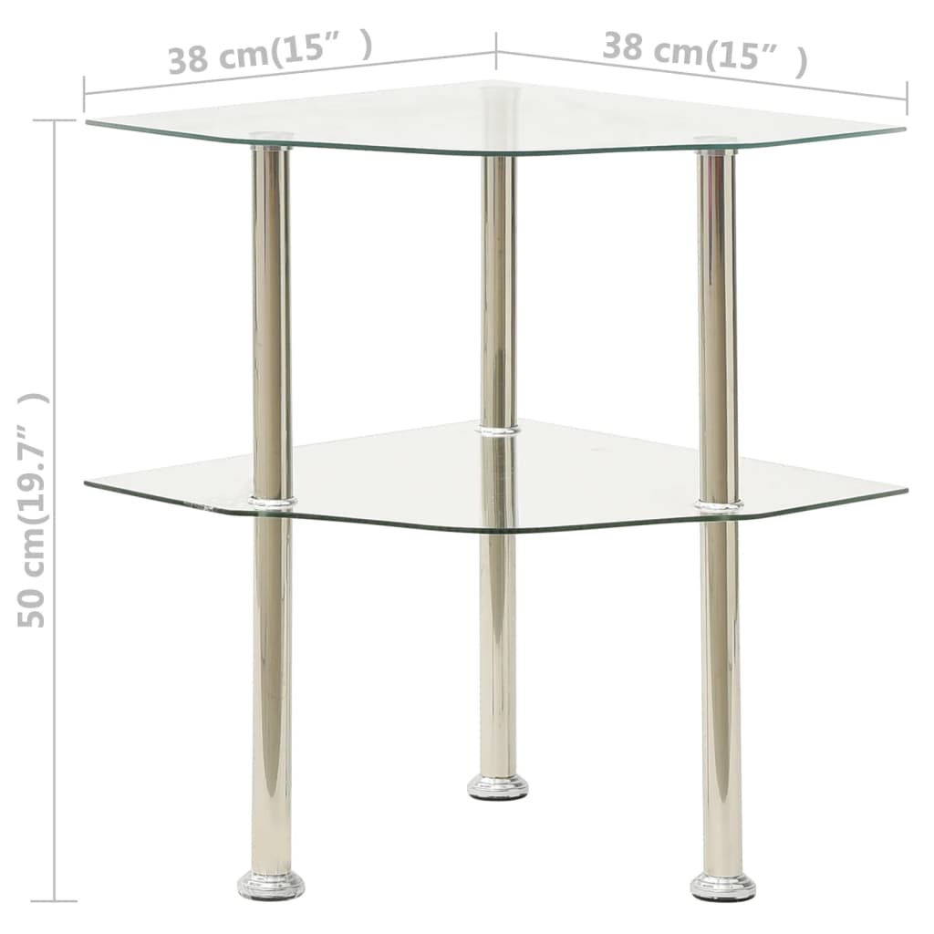 Bijzettafel 2-laags 38 cm gehard glas