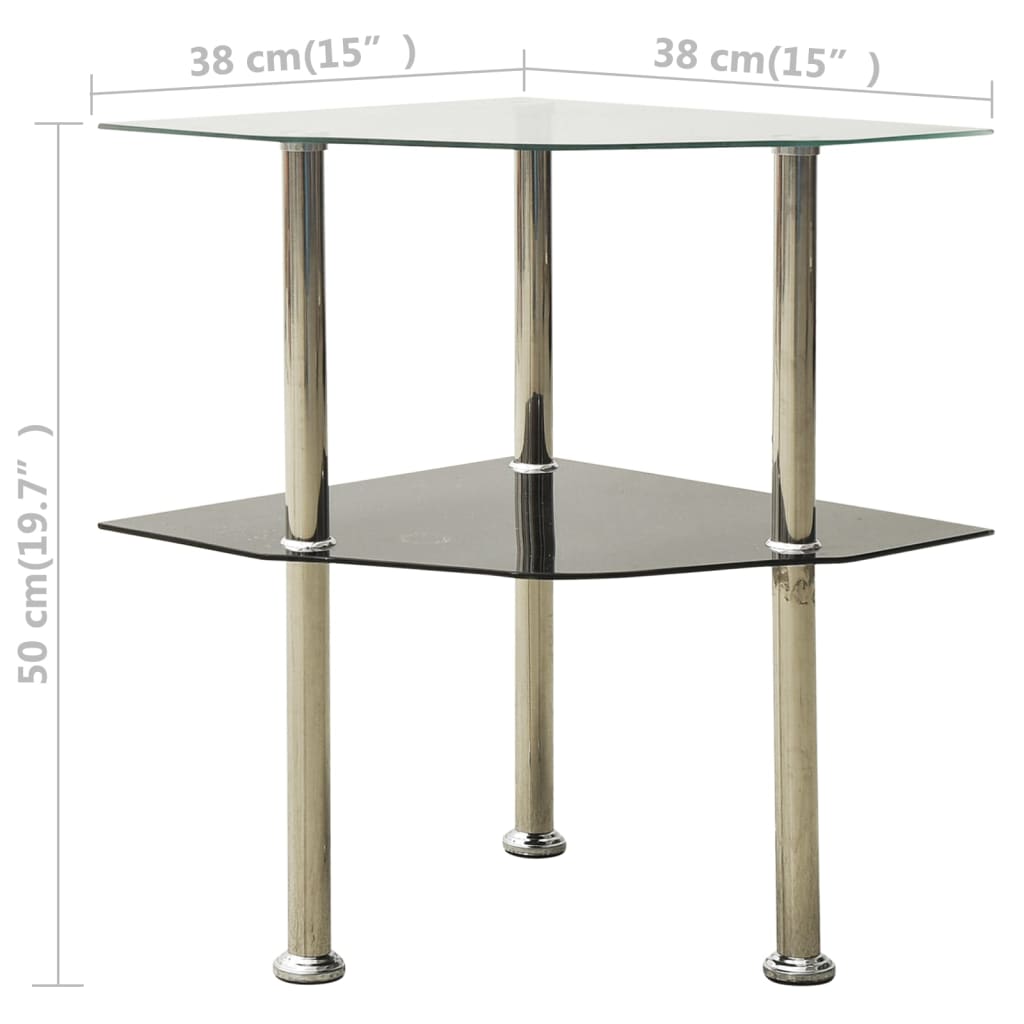 Bijzettafel 2-laags 38 cm gehard glas