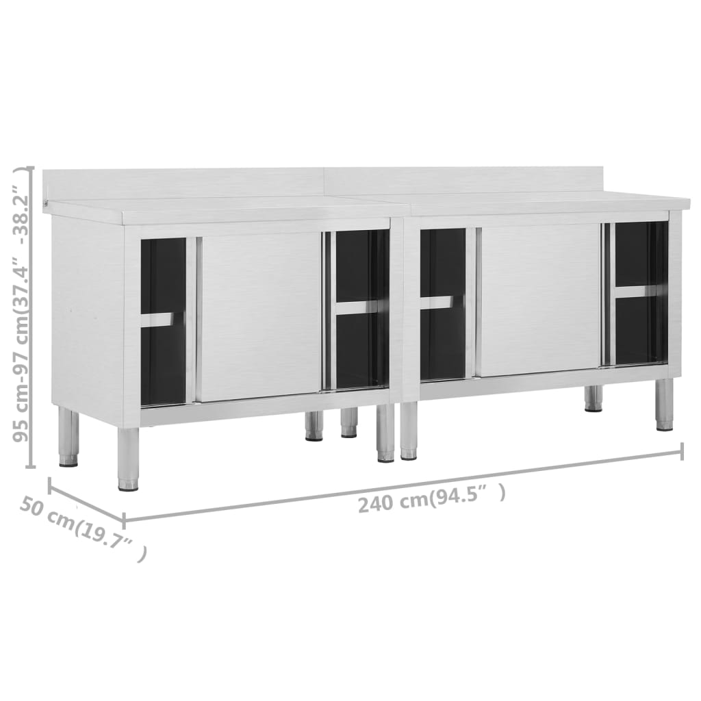 Werktafels met deuren 2 st 240x50x(95-97) cm roestvrij staal