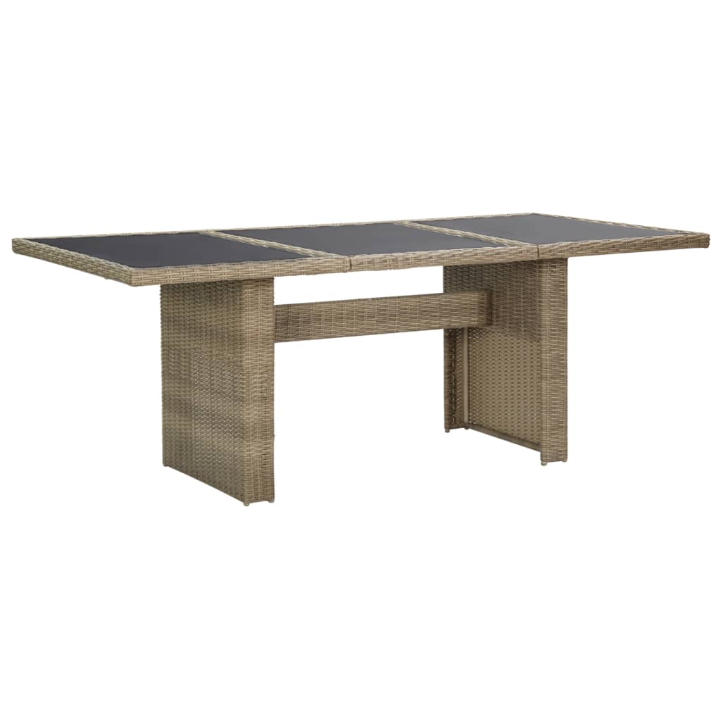 Table de jardin 200x100x74 cm verre poly rotin