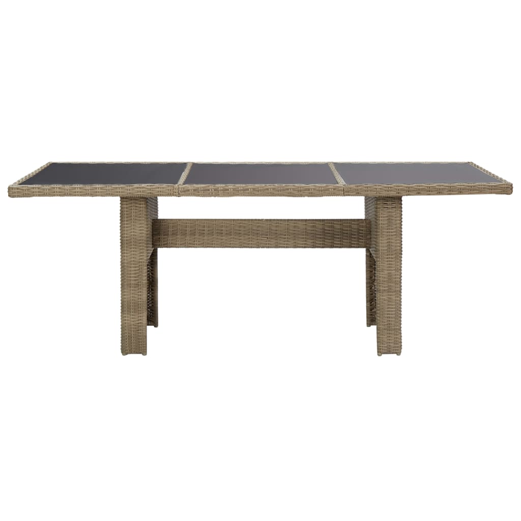 Table de jardin 200x100x74 cm verre poly rotin