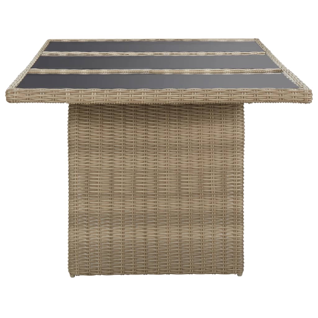 Table de jardin 200x100x74 cm verre poly rotin