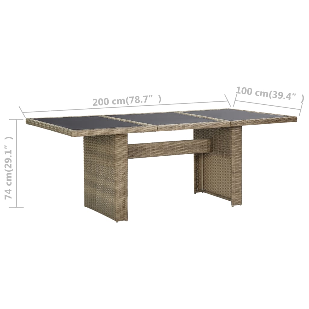 Table de jardin 200x100x74 cm verre poly rotin