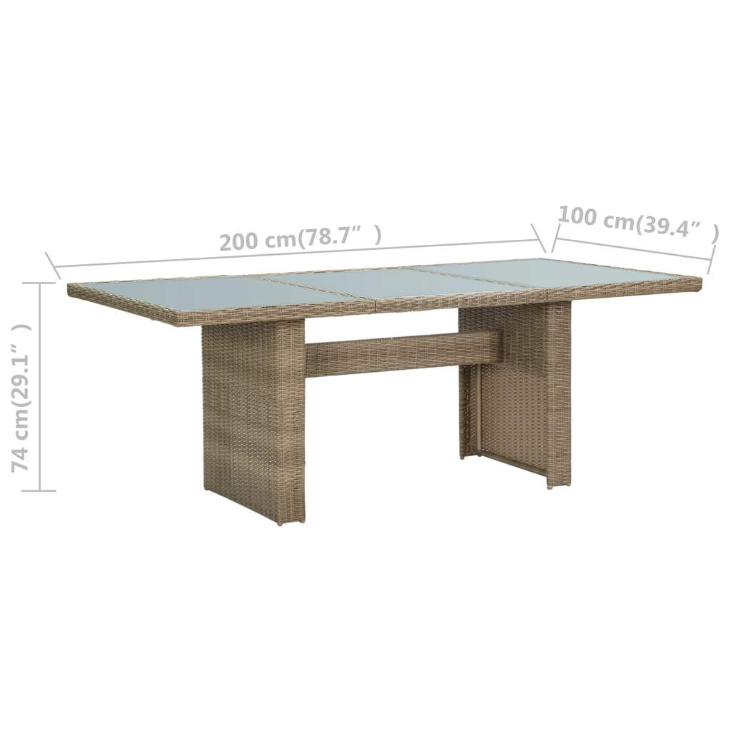 Table de jardin 200x100x74 cm verre poly rotin