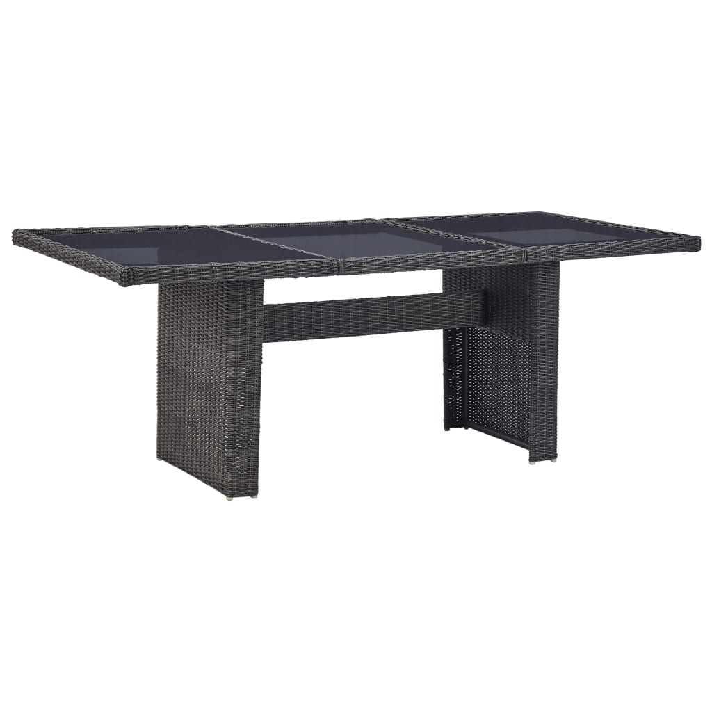 Table de jardin 200x100x74 cm verre poly rotin