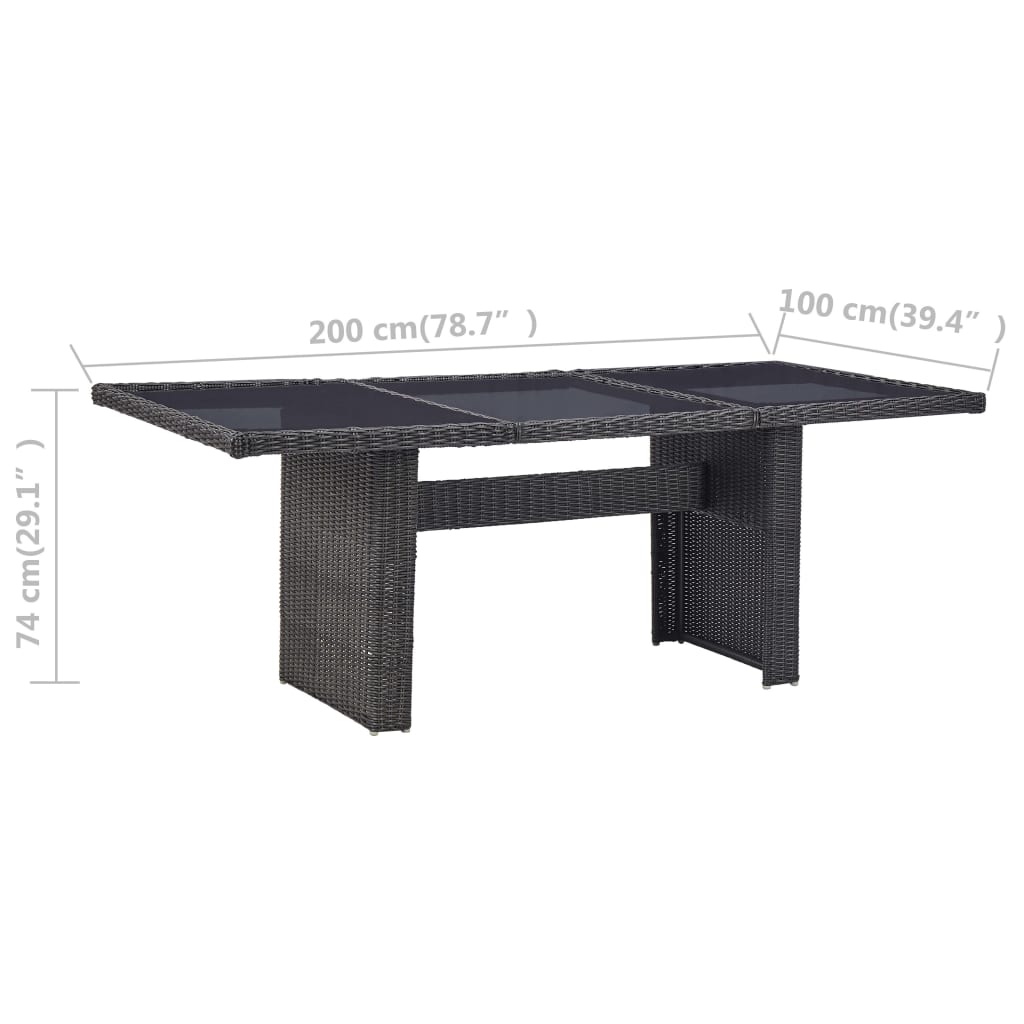 Table de jardin 200x100x74 cm verre poly rotin