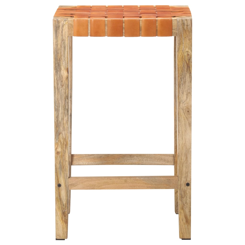 Barkrukken 2 st 46x36x60 cm echt leer massief mangohout