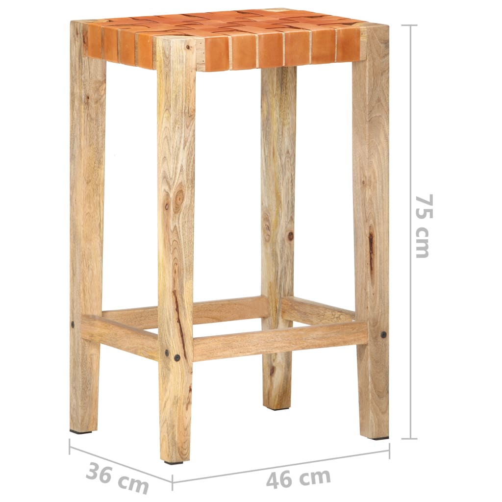 Barkrukken 2 st 46x36x60 cm echt leer massief mangohout