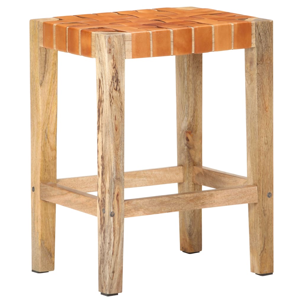 Tabourets de bar 2 pcs 46x36x60 cm cuir véritable bois de manguier massif