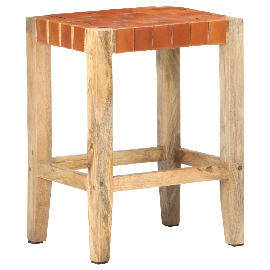 Tabourets de bar 2 pcs 46x36x60 cm cuir véritable bois de manguier massif