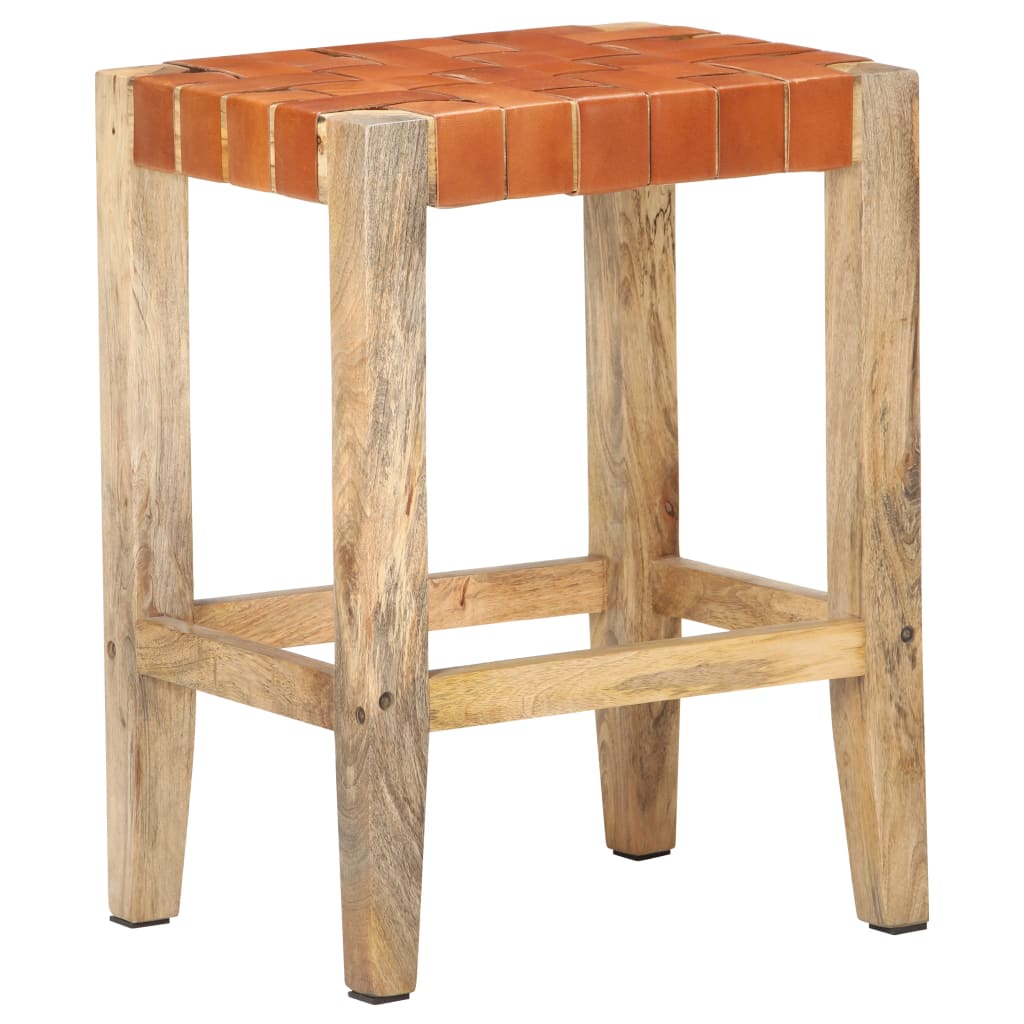 Tabourets de bar 2 pcs 46x36x60 cm cuir véritable bois de manguier massif