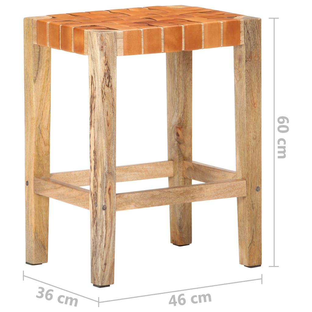 Tabourets de bar 2 pcs 46x36x60 cm cuir véritable bois de manguier massif