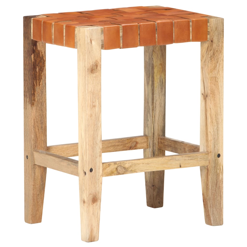 Tabourets de bar 2 pcs 46x36x60 cm cuir véritable bois de manguier massif