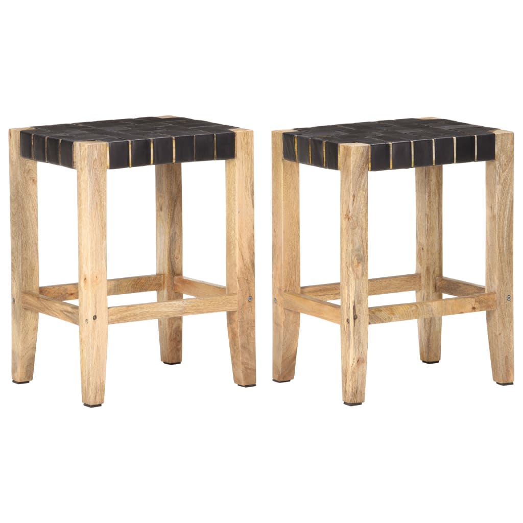 Tabourets de bar 2 pcs 46x36x60 cm cuir véritable bois de manguier massif