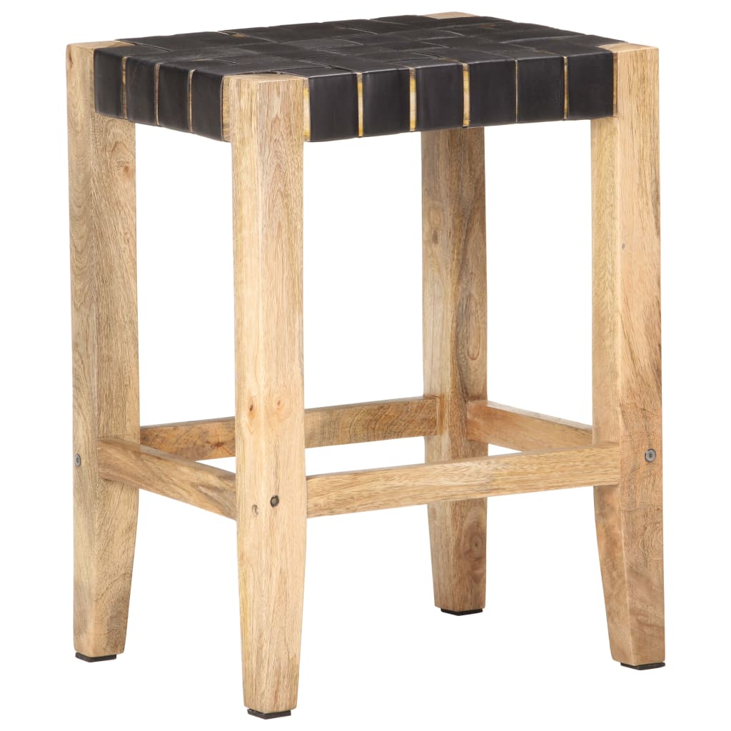 Tabourets de bar 2 pcs 46x36x60 cm cuir véritable bois de manguier massif