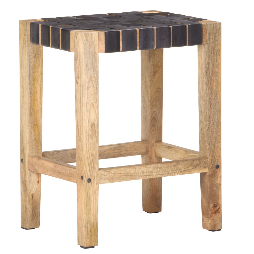 Tabourets de bar 2 pcs 46x36x60 cm cuir véritable bois de manguier massif