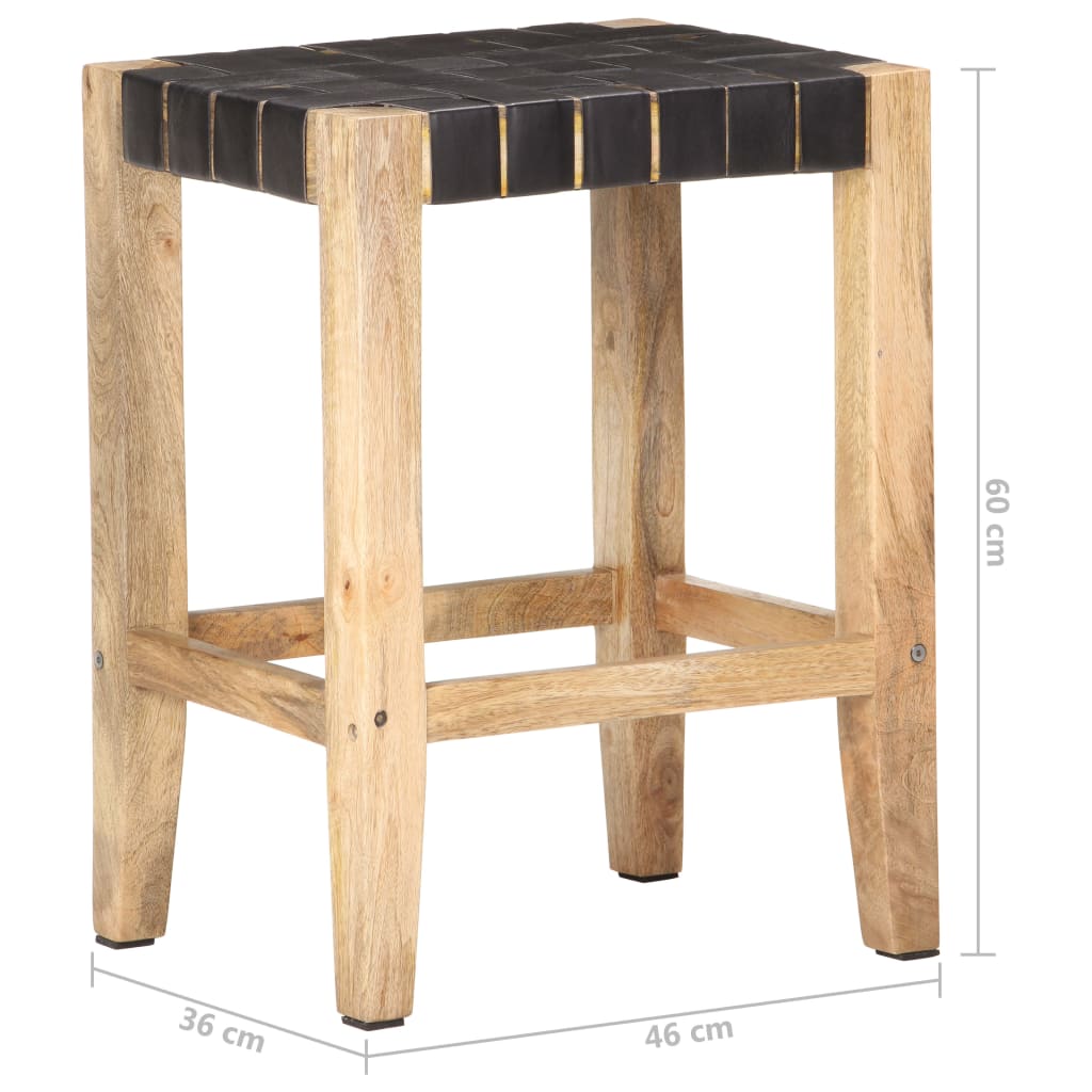 Tabourets de bar 2 pcs 46x36x60 cm cuir véritable bois de manguier massif