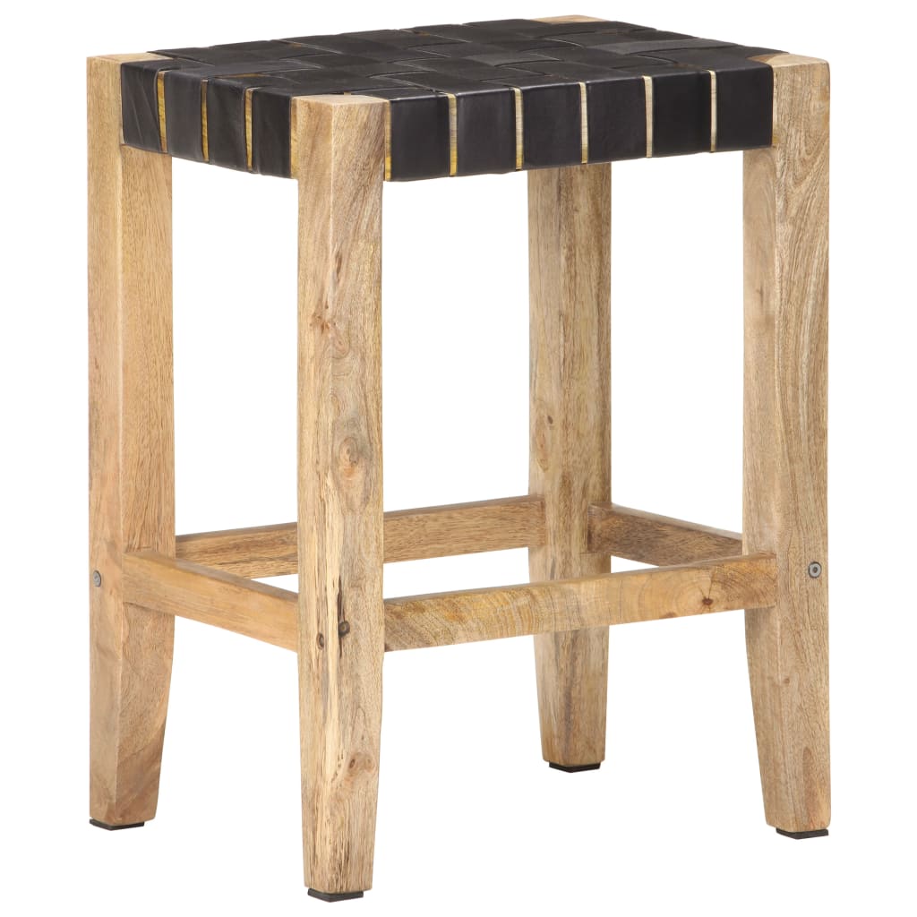 Tabourets de bar 2 pcs 46x36x60 cm cuir véritable bois de manguier massif