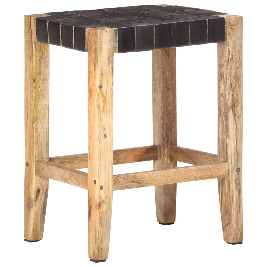 Tabourets de bar 2 pcs 46x36x60 cm cuir véritable bois de manguier massif