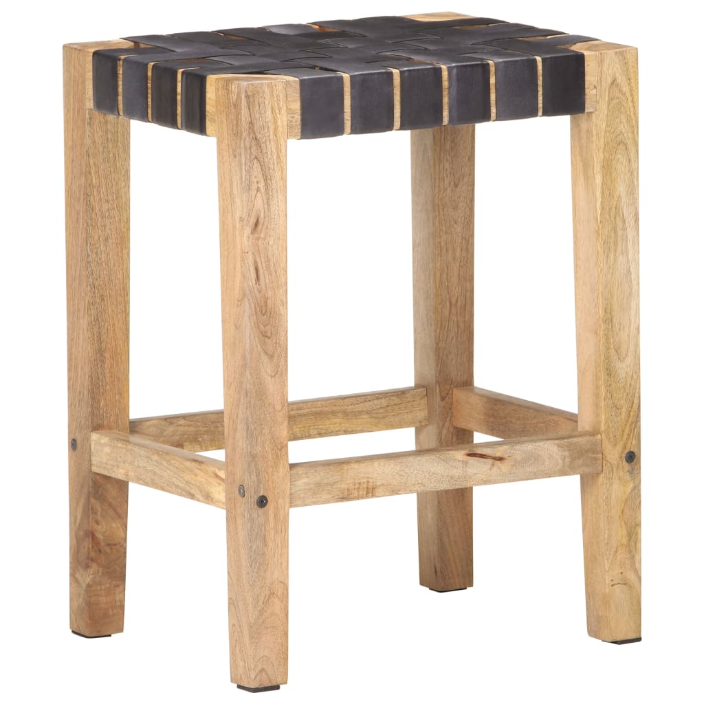 Tabourets de bar 2 pcs 46x36x60 cm cuir véritable bois de manguier massif