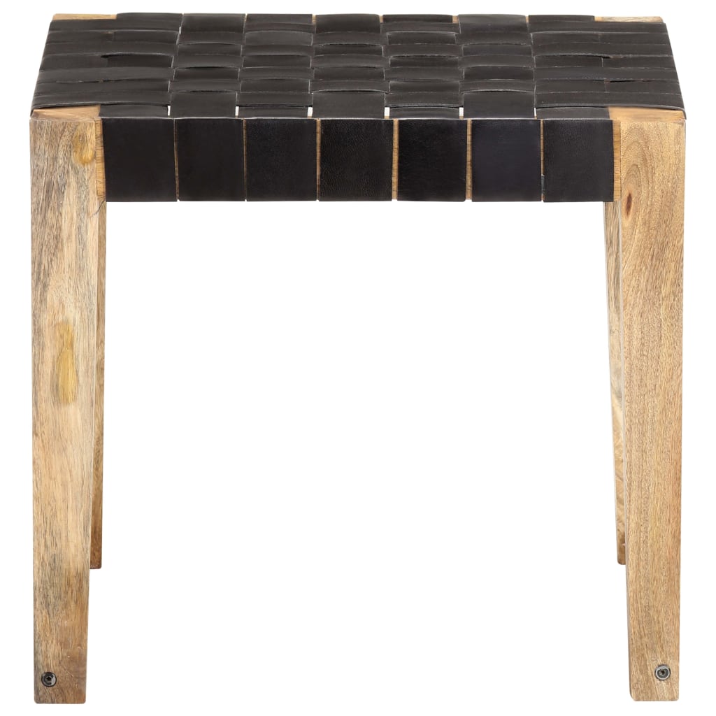 Tabouret en cuir véritable et bois de manguier massif marron clair